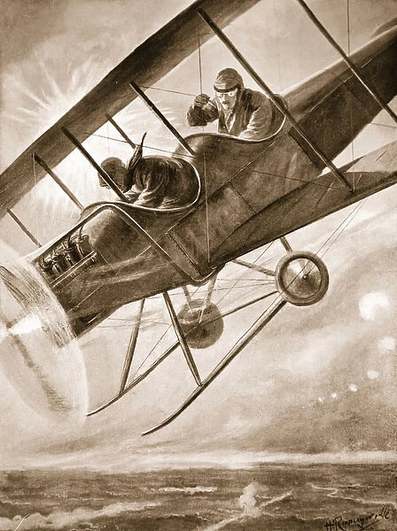 Captain Liddell piloting his aeroplane down into the British lines after being seriously