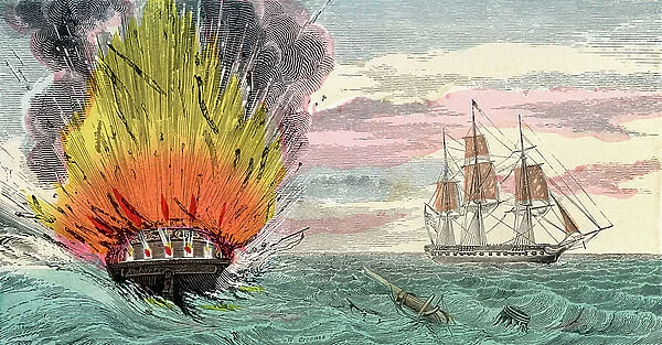 Capture of the HMS Guerriere by the USS Constitution, during The War of 1812, 1860