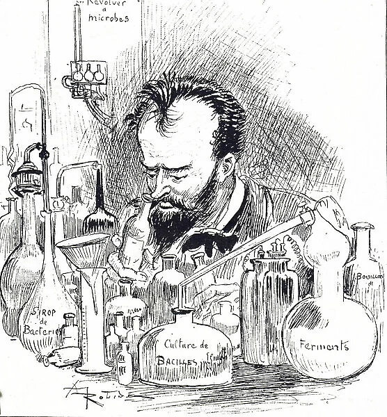 Cartoon depicting a biological engineer in his laboratory