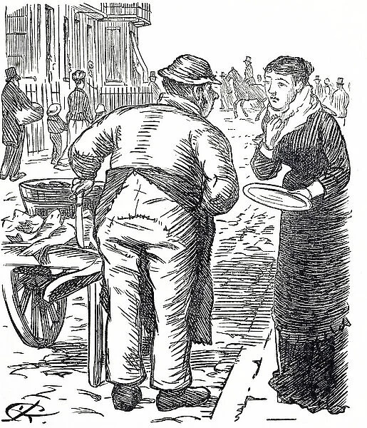 Cartoon depicting a fresh fish cart in the streets of London, 19th century