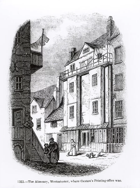 Caxtons Printing Office, The Almonry, Westminster (engraving) (b  /  w photo)
