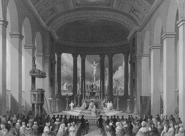 Celebration of High Mass on Christmas Day, Roman Catholic Chapel, Moorfields, City of London (engraving)