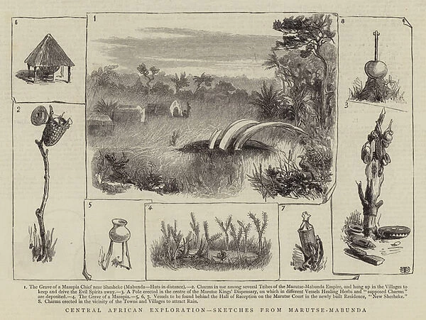 Central African Exploration, Sketches from Marutse-Mabunda (engraving)