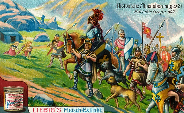 Charlemagne crossing the Alps in 800 A. D (chromolithograph)