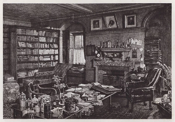 Charles Darwins study at Down House (litho)