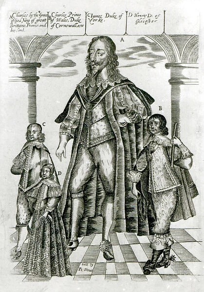 Charles I with his Children (engraving) (b  /  w photo)