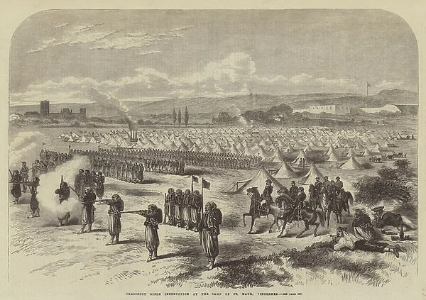 Chassepot Rifle Instruction at the Camp of St Maur, Vincennes (engraving)