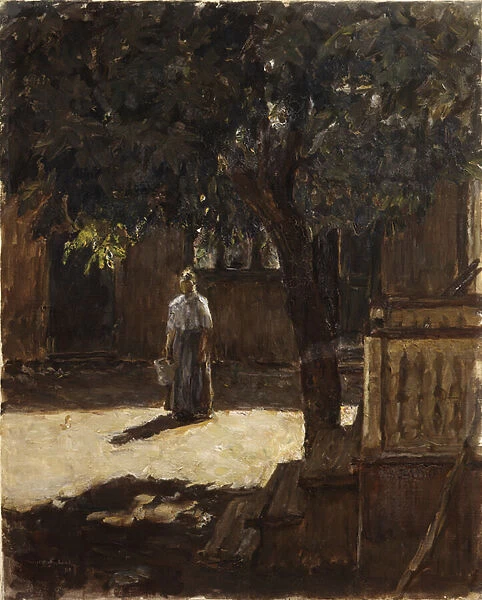 Chestnut tree in farm yard, 1910 (oil on canvas)