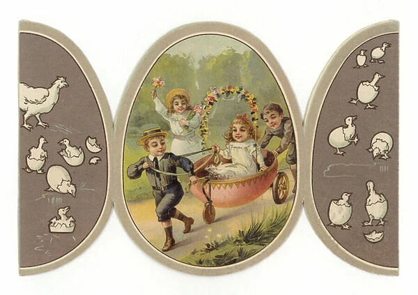 Children Playing in Egg Cart (chromolitho)