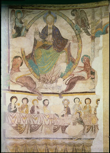 Christ in Majesty with Four Evangelical Symbols and the Last Supper, c. 1200 (fresco)