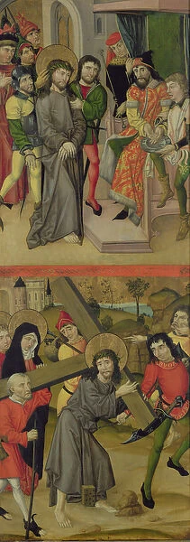 Christ Before Pilate and Christ Carrying the Cross, panel from and altarpiece depicting