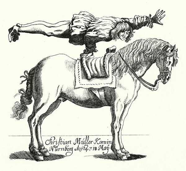 Christian Mueller, 17th Century horse rider from Nuremberg (engraving)