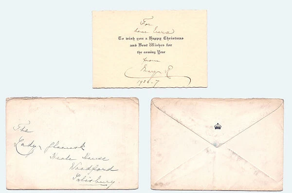 A Christmas and New Year Card with envelope signed by Queen Mary, 1936-7 (die-stamped)