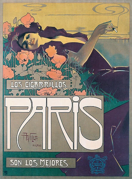 Cigarrillos Paris Poster by Aleardo Villa, 1901 (colour litho)