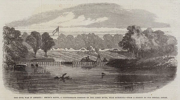 The Civil War in America, Drurys Bluff, a Confederate Position on the James River, near Richmond (engraving)