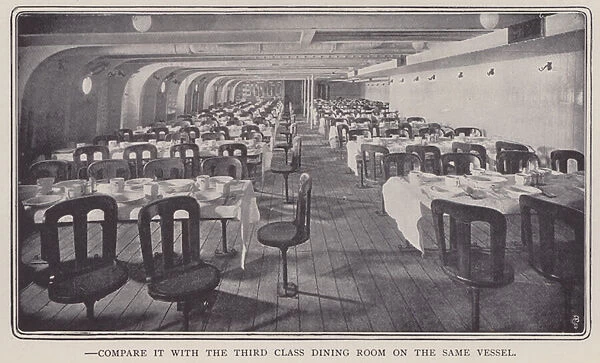 Third clas dining room on the Celtic (b  /  w photo)