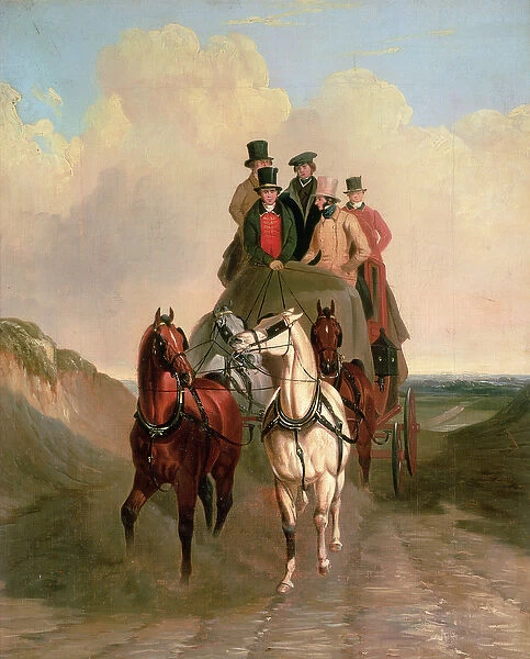 A Coach and Four on an Open Road (oil on canvas)