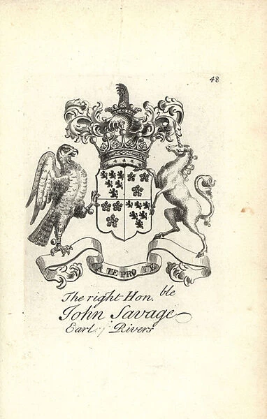 Coat of arms and crest of the right honorable John Savage, 5th Earl of Rivers, 1665-1737