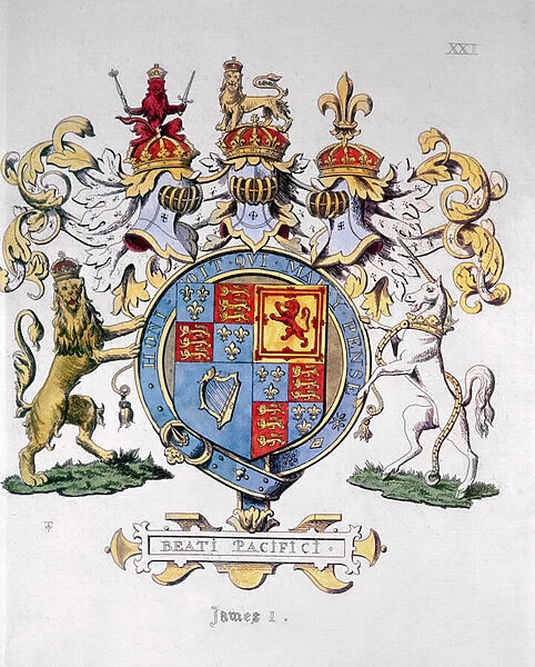 Coat of Arms of King James I of England (1603-25) (colour print)