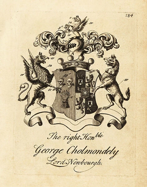 Coat of arms of the Right Honourable George Cholmondely, Lord Newbourgh, 2nd Earl of Cholmondeley, 1666-1733