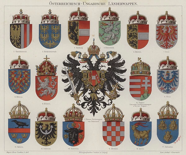 Coats of arms of the Austro-Hungarian Empire (colour litho)