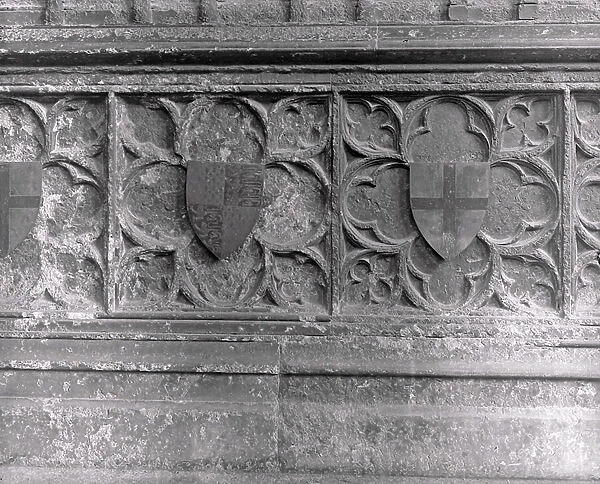 Coats of arms on a tomb at Westminster Abbey, London (b / w photo) (detail of 294184)
