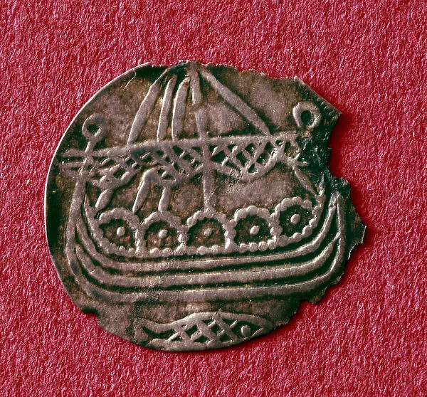 Coin depicting a drakkar (metal)