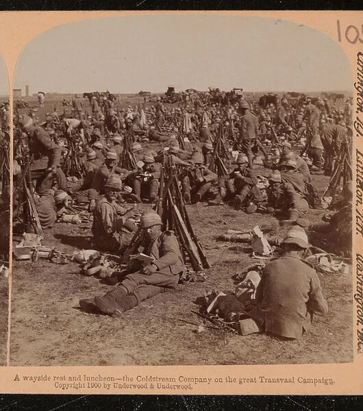 Coldstream Guards resting, South Africa, 1900 circa (b  /  w photo)