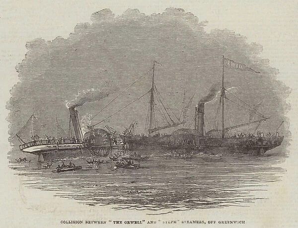 Collision between 'The Orwell'and 'Sylph'Steamers, off Greenwich (engraving)