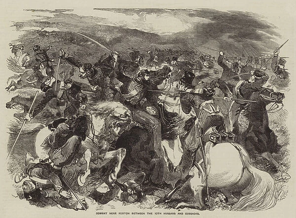 Combat near Kertch between the 10th Hussars and Cossacks (engraving)