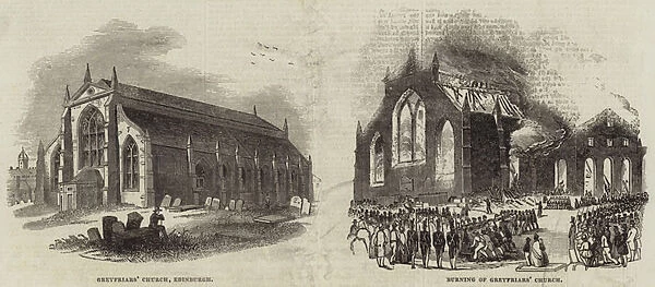 Conflagration of the Old Greyfriars Church, Edinburgh (engraving)