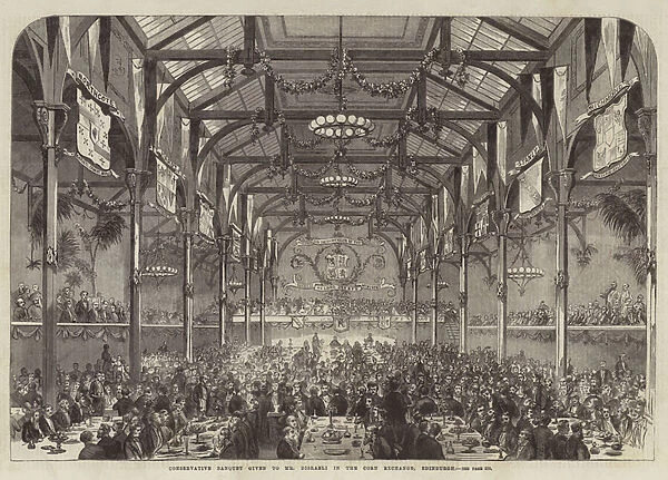 Conservative Banquet given to Mr Disraeli in the Corn Exchange, Edinburgh (engraving)