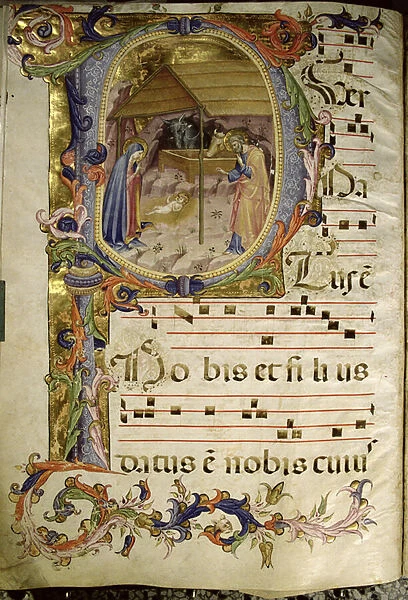 Corale  /  Graduale no. 5 Historiated initial P depicting the Nativity (vellum