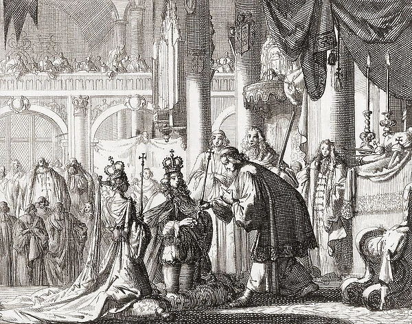 Coronation of King William III and Queen Mary II, April 11, 1689 (engraving)