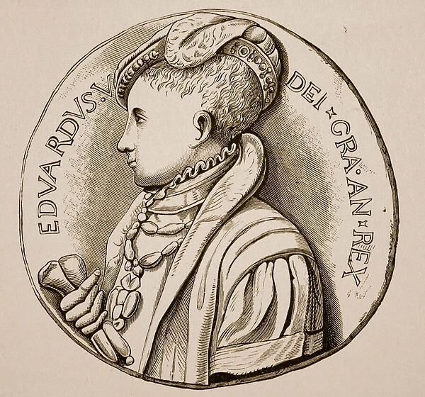 Coronation medal of Edward VI (engraving) (sepia photo)