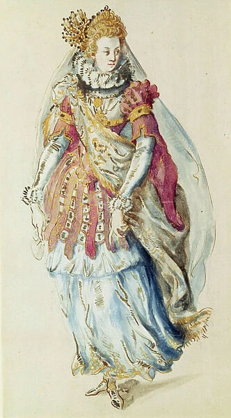 Costume design for a Lady Masquer, 1610 (pen and ink on paper)