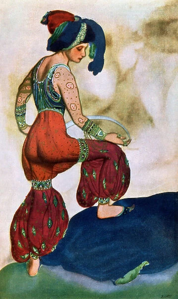 Costume design for the Red Sultan, from Sheherazad (colour litho)