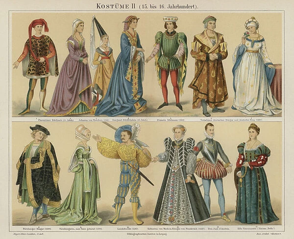 Costumes of the 15th and 16th Century (colour litho)
