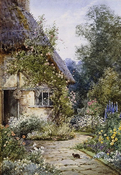 A Cottage Garden with a Cat in the Foreground; and a Cottage Border in Summer, (pencil and watercolour heightened with bodycolour)