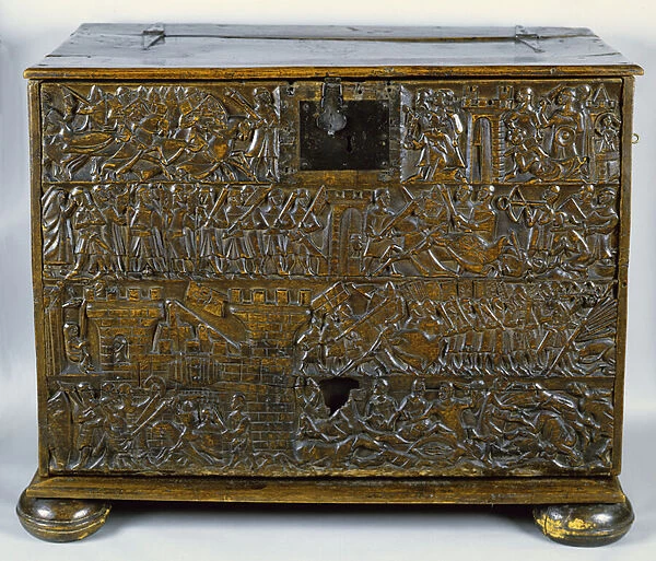 The Courtrai Chest depicting scenes from the Battle of the Golden Spurs fought in