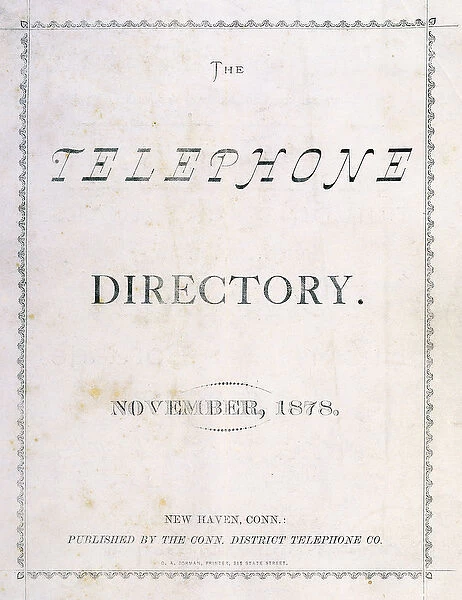 Front cover of The Telephone Directory of November 1878, 1878 (paper, print