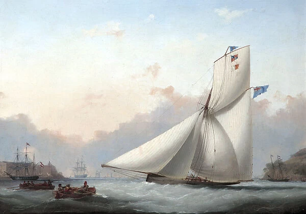 A Cutter Yacht in Plymouth Sound (oil on panel)