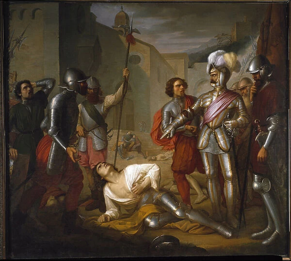 The death of Francesco Ferrucci during the siege of Florence by the troops of Emperor Charles V, 18th century (painting)