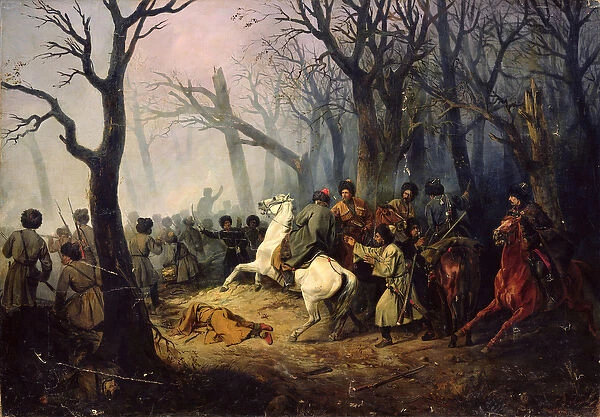 The Death of General Sleptsov in the Caucasus, 10th December, 1851 (oil on canvas)