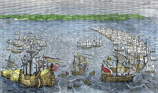 Defeat of the invincible Armada by the English Navy, 1588