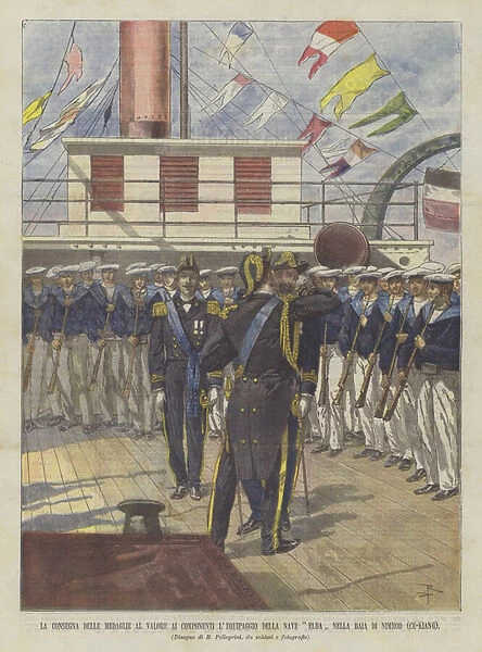 The Delivery Of The Medals For Valor To The Members Of The Crew Of The Elba Ship In The Bay Of Nimrod (Ce-Kiang) (colour litho)