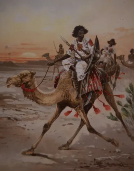 A Dervish Warrior on Camel Print, c. 1900 (Colour Litho). Art Prints, Posters & Puzzles from Fine Art Finder