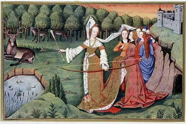 Diane (Artemis) - chromolithography from a 15th century illumination