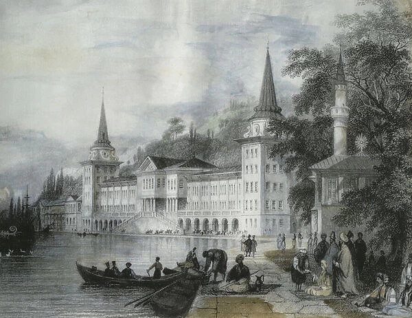 The Dolmabahce Palace on the Bosphorus, 1840 (colour engraving)