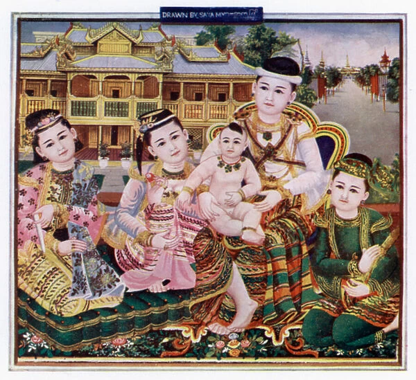 'Domestic Felicity'(from a Burmese Painting) (colour litho)